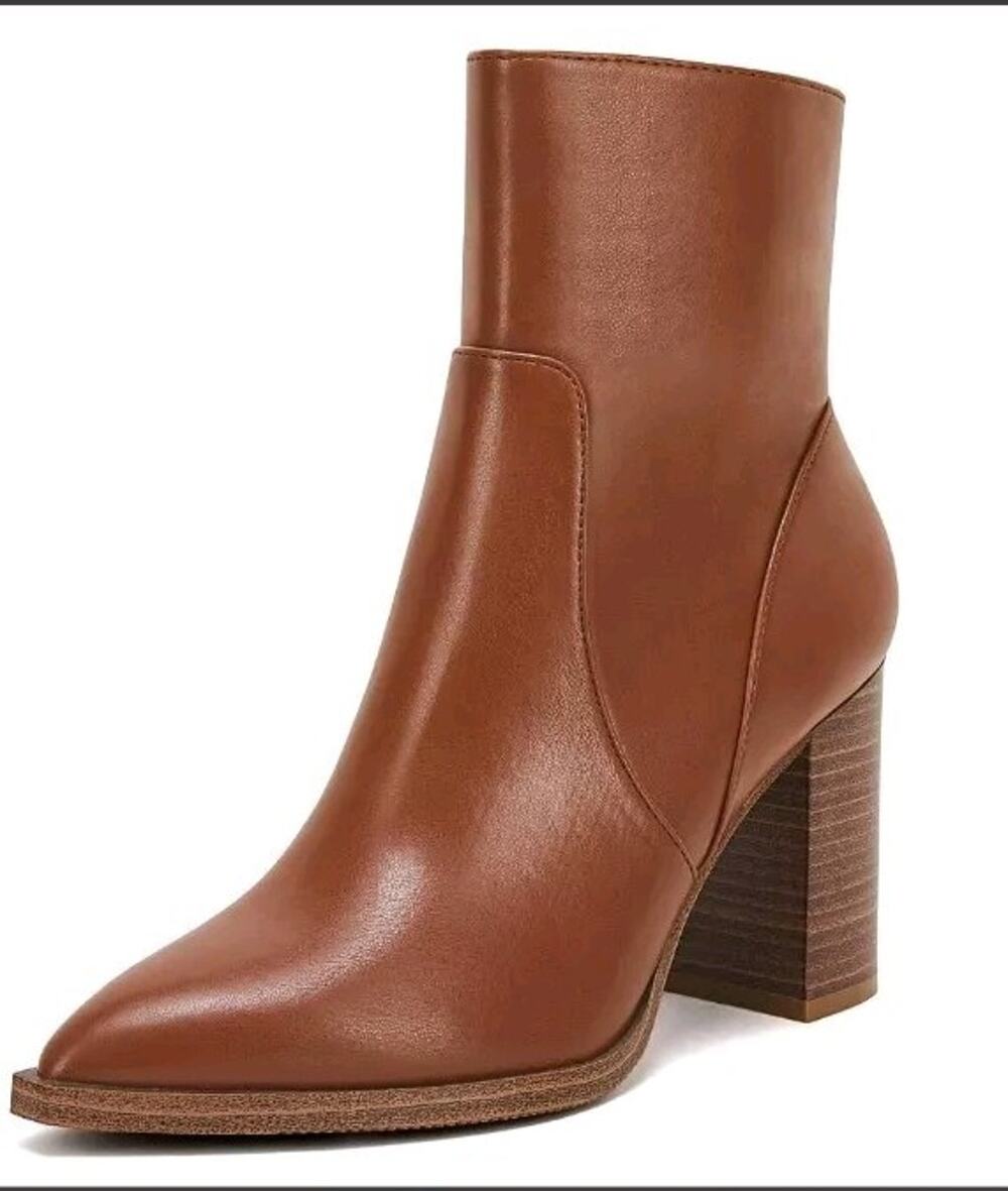 LAICIGO Women's Pointed Toe Ankle Boots Chunky Stacked Heel Side Zipper Size 10